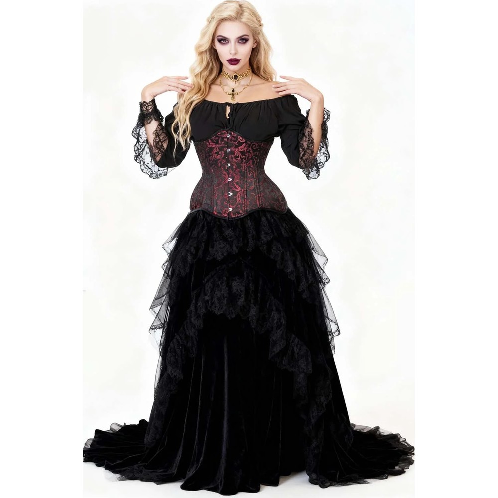 Attitude Corsets - Malani Brocade Waist training underbust korset - Rood/Zwart